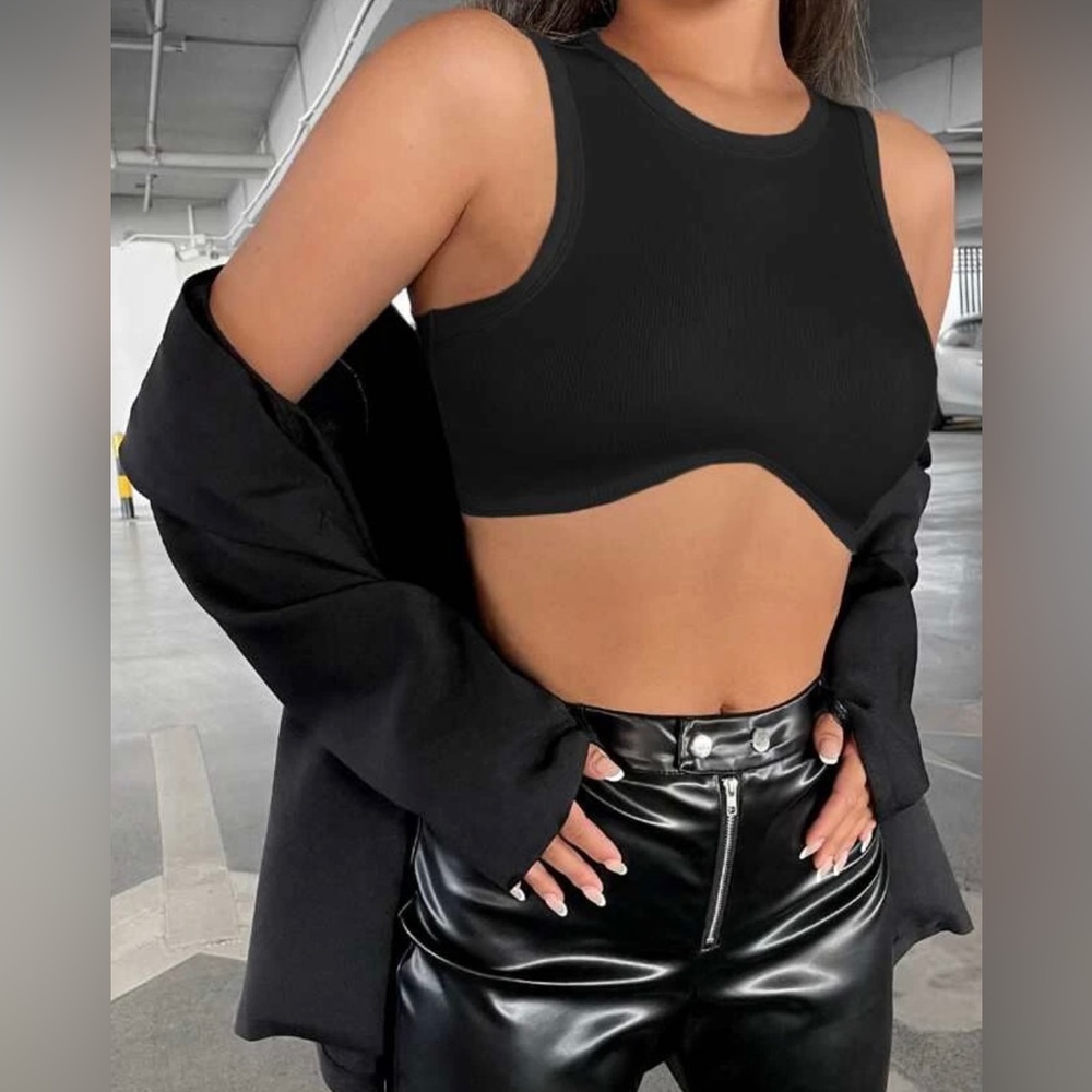 Black Rib Knit Racerback Crop Top